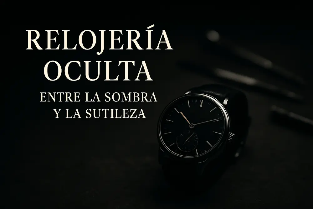 Imagen principal representando la relojería oculta con elementos misteriosos y elegantes