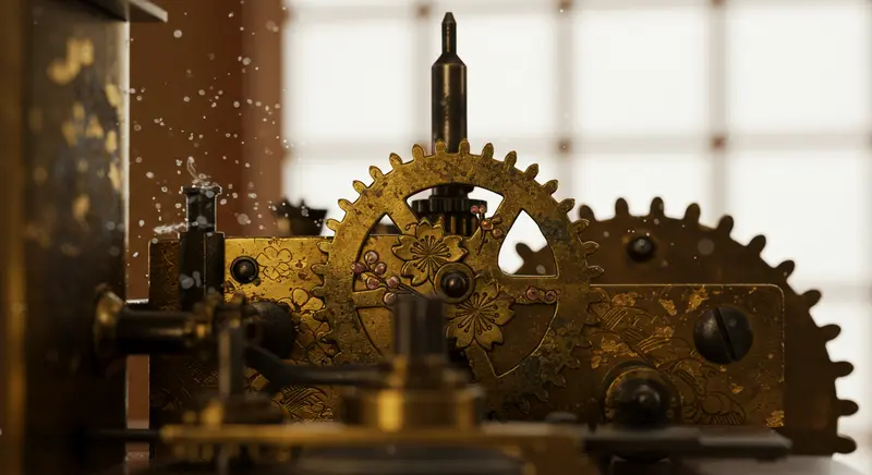 Mecanismo complejo de un reloj Wadokei tradicional japonés