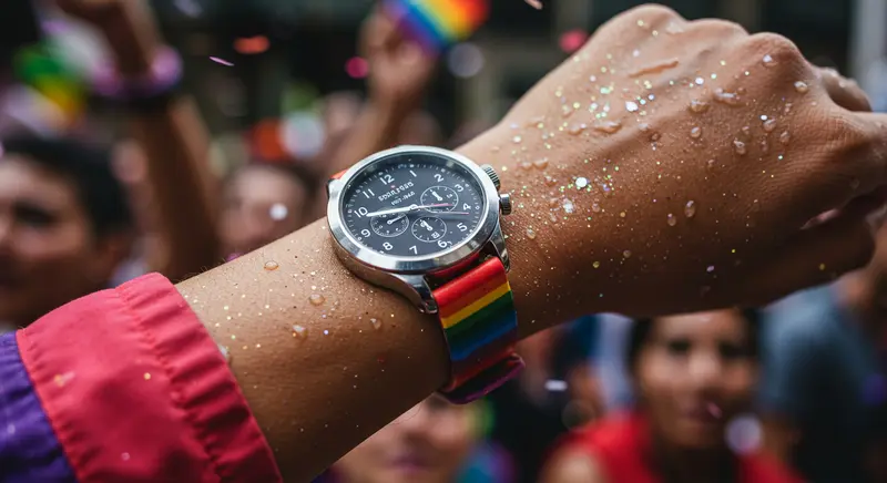 Mano levantada mostrando reloj y orgullo