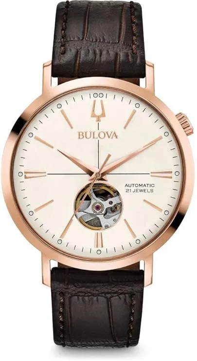 Bulova Automático Clásico 97A136 Reloj automático Bulova clásico para hombre con correa de cuero, modelo 97A136.
