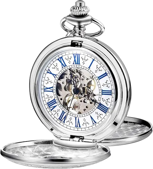 Reloj de bolsillo TREEWETO, diseño de esqueleto Steampunk mecánico en color plateado, para hombre y mujer.