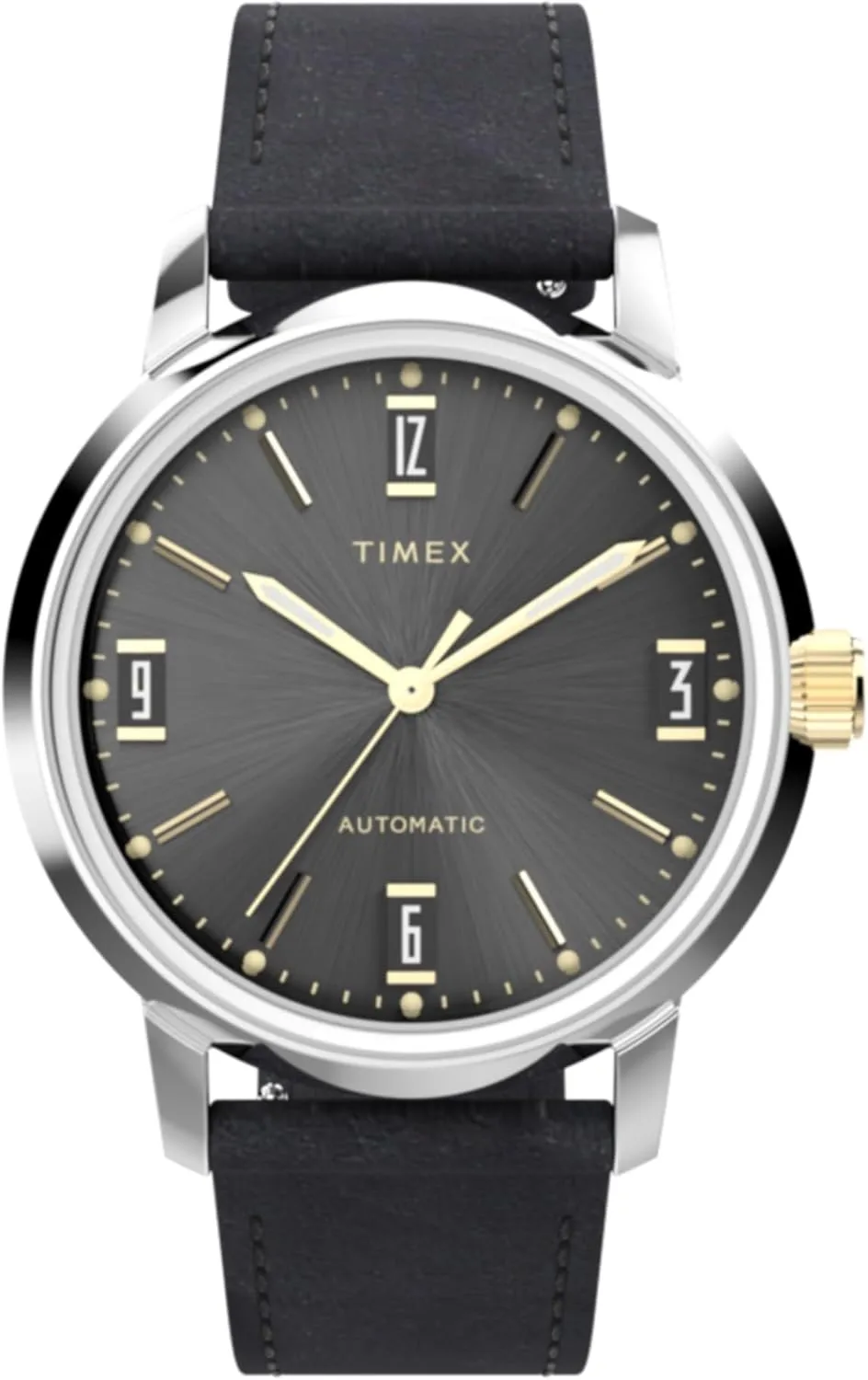 Reloj automático Timex Marlin para hombre, de 40 mm, con correa de cuero negro.