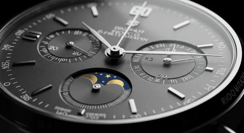 Una toma macro de un reloj Swatch MoonSwatch