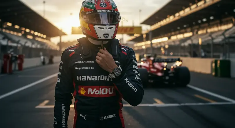 Primer plano de un reloj Richard Mille resistente al impacto, usado en Fórmula 1
