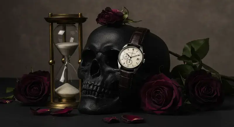 Imagen de un reloj antiguo y misterioso, flotando sobre un fondo oscuro, con efectos de brillo que sugieren un poder oculto o una historia maldita.