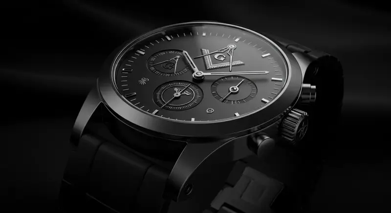 Colección de elegantes relojes masónicos de bolsillo de lujo con esferas detalladamente decoradas con símbolos del compás, escuadra y letra G