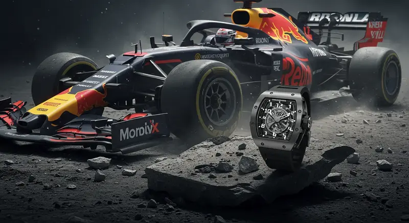 Primer plano de un reloj Richard Mille resistente al impacto, usado en Fórmula 1