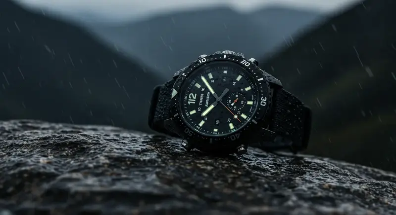 Reloj Timex con correa azul y blanca, ideal para la aventura y la escalada.