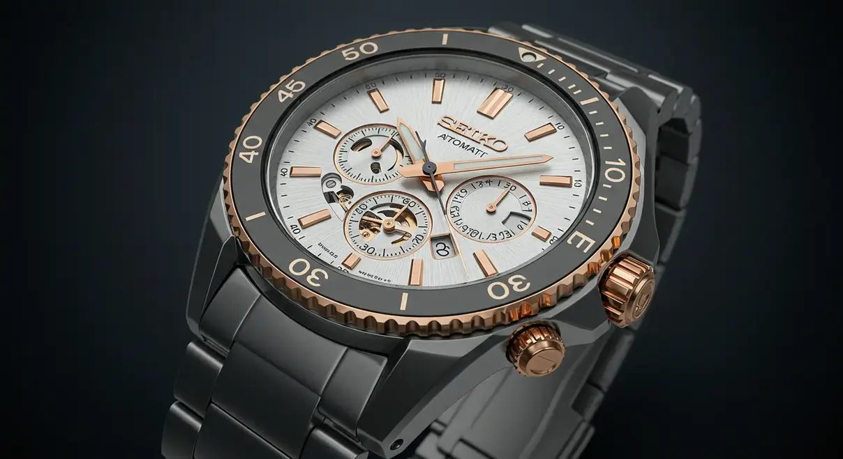 Un Seiko Mod de lujo con caja dorada y esfera texturizada, representando el pináculo de la personalización.