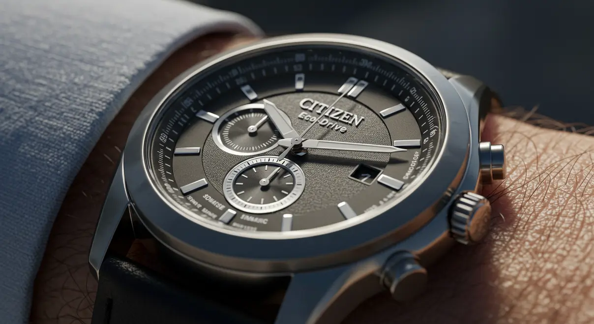 Esquema de funcionamiento de la tecnología Citizen Eco-Drive que convierte la luz en energía.