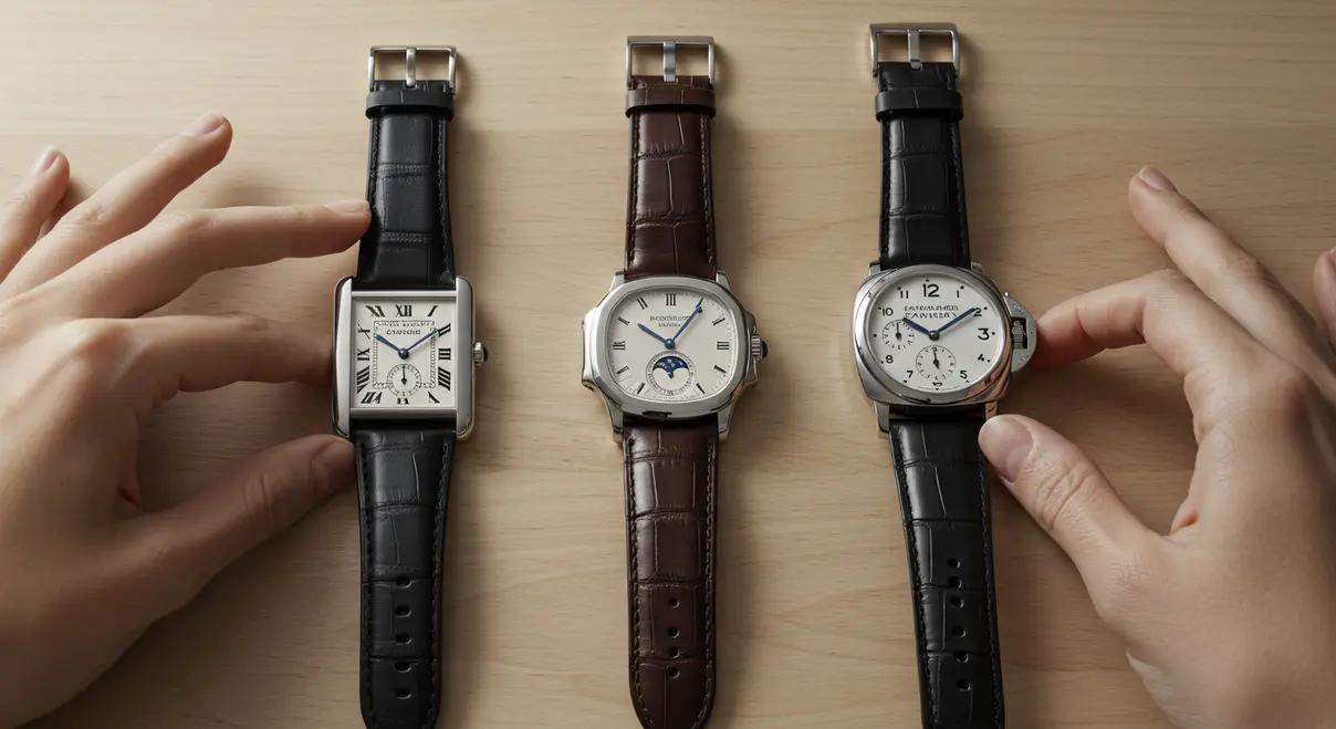 Colección de relojes de lujo en vitrina — Tiempo y Estilo