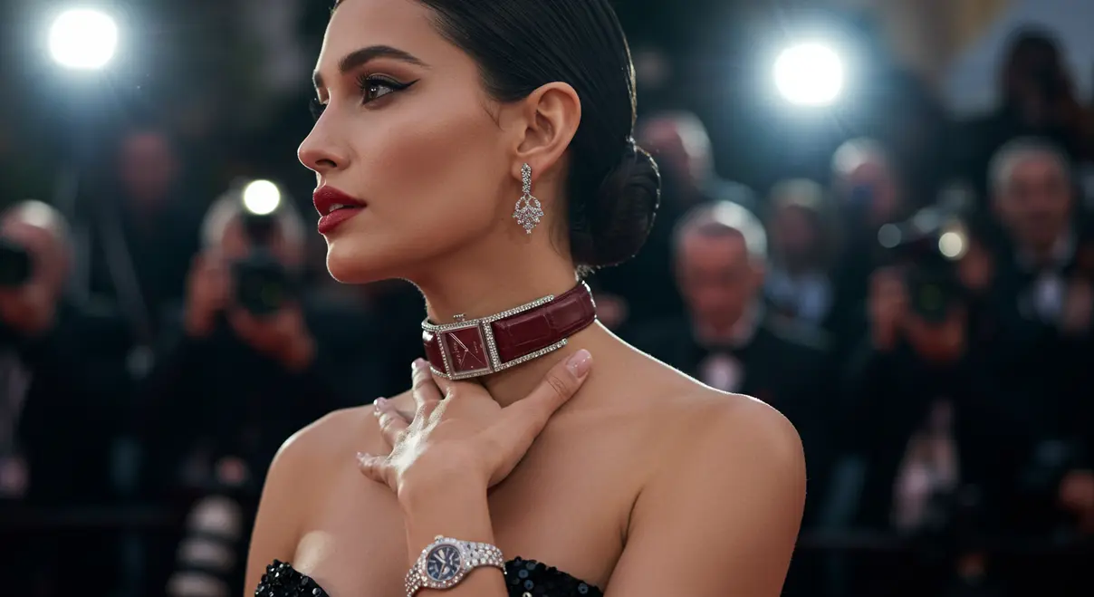 Taylor Swift usando un reloj Concord como gargantilla en los Grammy 2024 — Tiempo y Estilo