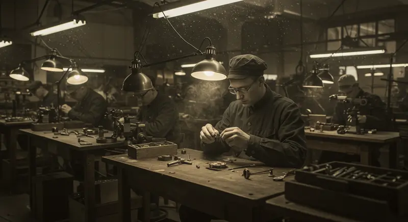 Trabajadores en la fábrica Vostok en Chistopol, origen de la relojería soviética.