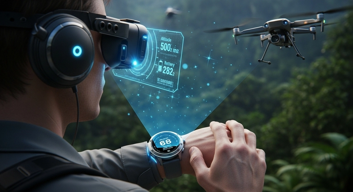 Futuro de relojes para pilotos de drones con AR en 2027