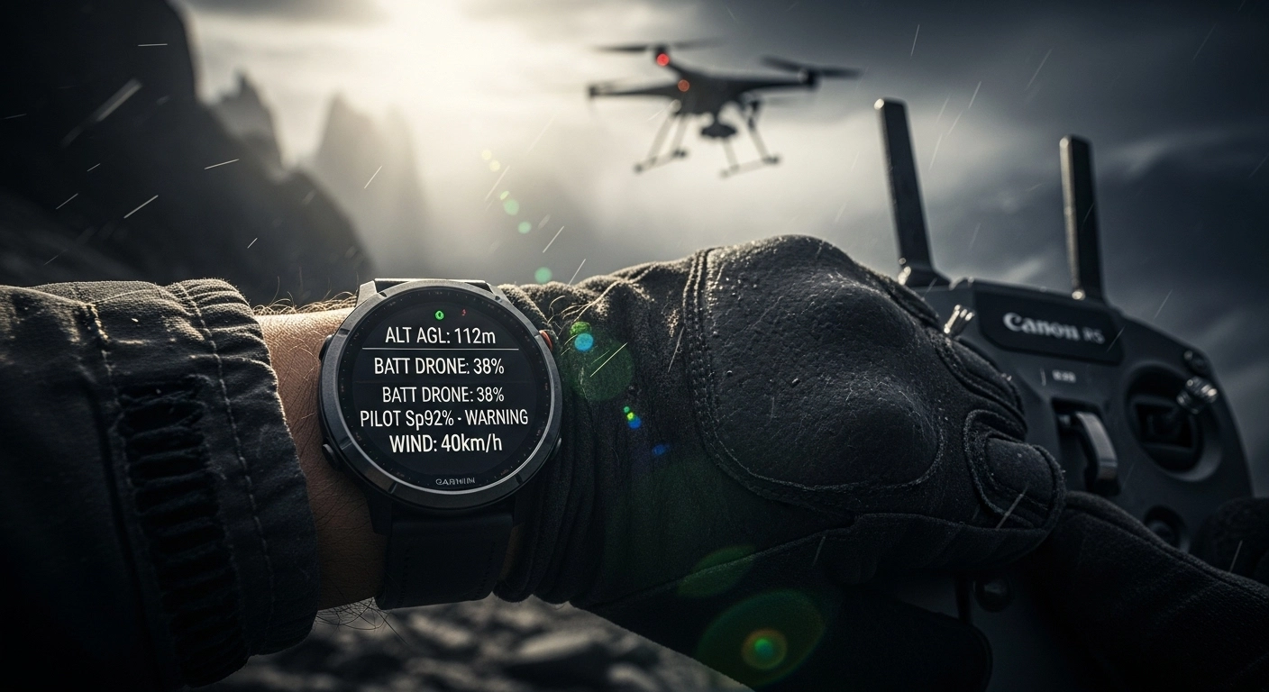 Reloj para pilotos de drones mostrando datos de trazabilidad legal