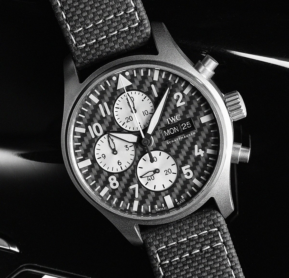 Cronógrafo IWC en carbono TPT, nueva generación de materiales en cronógrafos de lujo 2026 con patrones únicos
