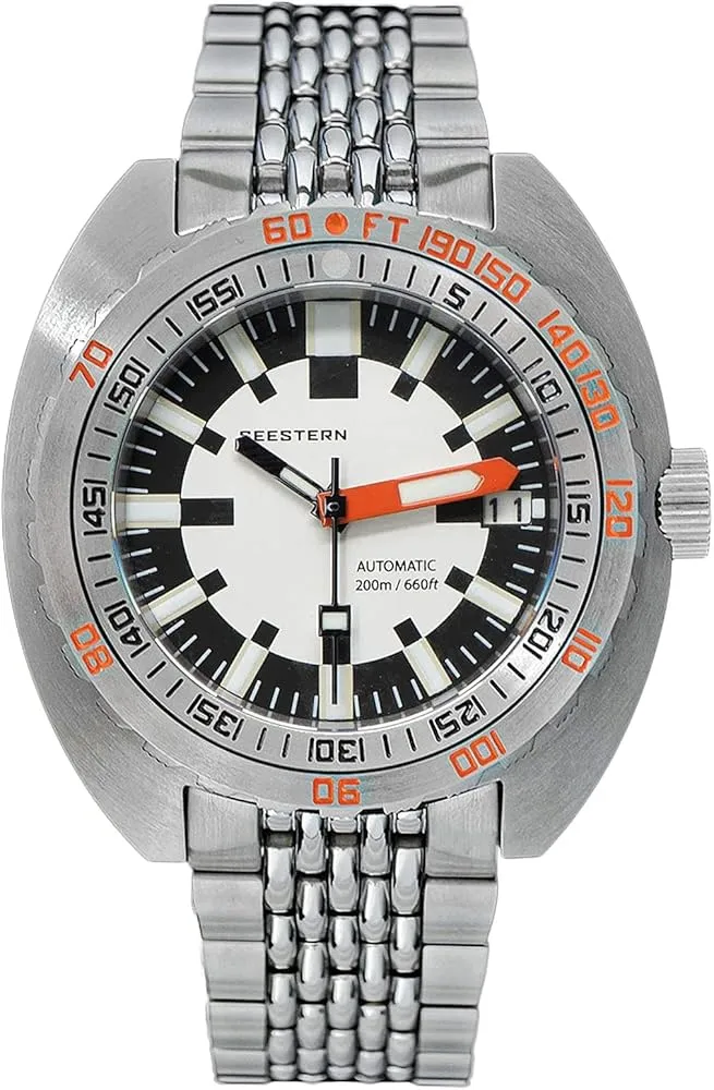 Seestern Sub 300T diver vintage naranja caja cushion años 70 tabla descompresión bisel funcional relojes chinos coloridos