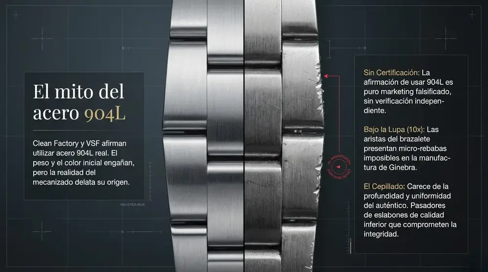 Superclones Rolex en Dubái: La Verdad que Nadie te Cuenta 5 comparativa acero 904L Oystersteel Rolex vs réplica falsificación diferencias materiales alta gama