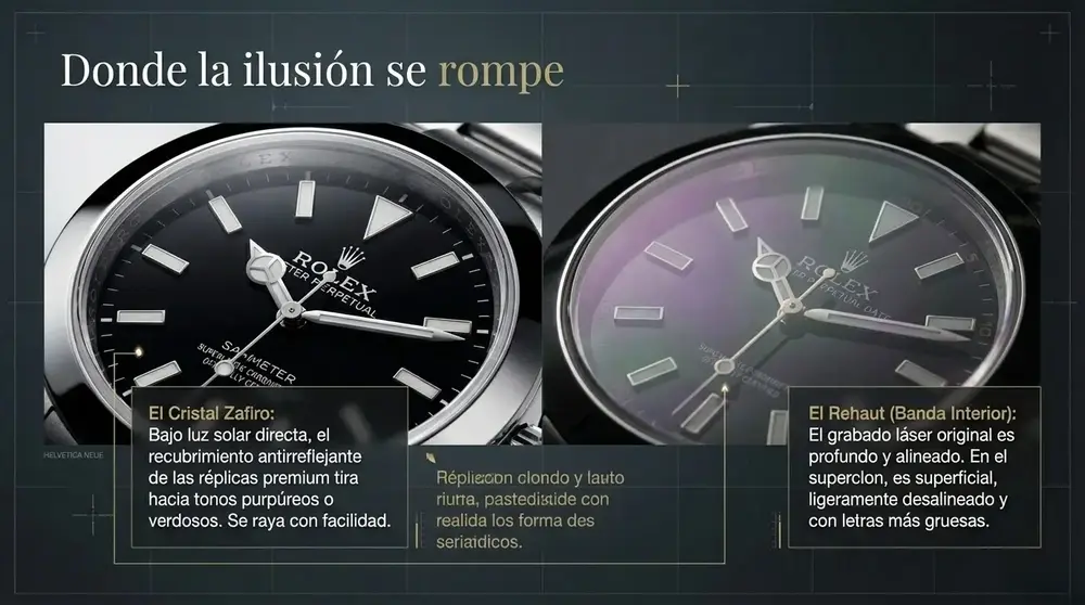Superclones Rolex en Dubái: La Verdad que Nadie te Cuenta 4 comparativa Rolex genuino vs superclon diferencias técnicas detectar réplica falsa autenticidad