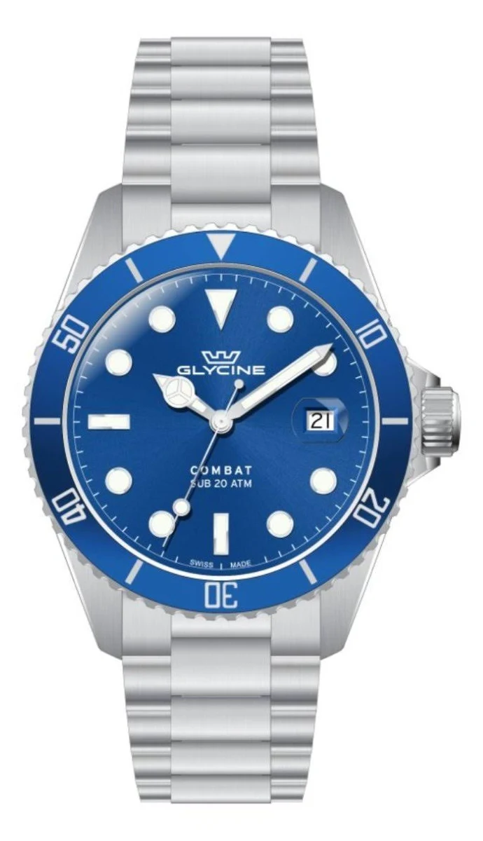 Glycine Combat Sub Quartz con caja ultrafina y bisel diver sobre tela oscura